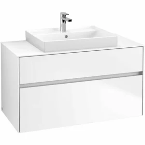 Villeroy & Boch Collaro Waschtischunterschrank 100cm Mit 2 Auszügen Und Variabler Beckenposition White Matt Mit Beleuchtung Mittig 60 Cm 7