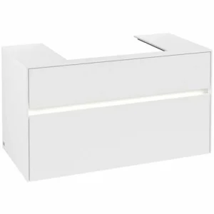 Villeroy & Boch Collaro Waschtischunterschrank 100cm Mit 2 Auszügen Und Variabler Beckenposition White Matt Mit Beleuchtung Mittig 60 Cm 9